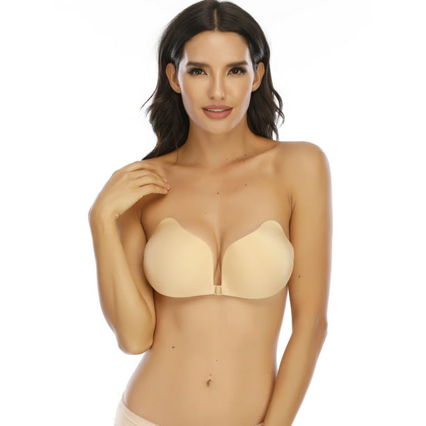 Push up Bra Strapless Self Adhesive Invisible Backless Sticky Beige Black Women 